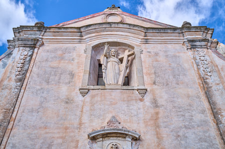 Taormina, Italy, upward view of the facade of the St. Giuseppe churchの写真素材