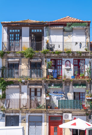 Porto, Portugal, a dilapidated traditional house in the Cathedral squareの写真素材