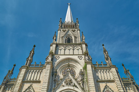 Petropolis, Brazil, upward view of the facade of the St Peter Cathedralの写真素材