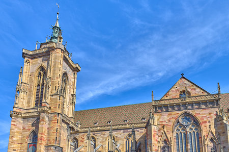 Colmar, France, the side fscade with bell tower of the St. Martin Collegiate Churchの写真素材