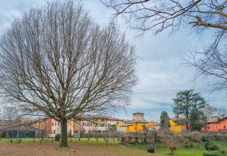 Fontanellato, Italy, the village seen from the surrounding countrysideの写真素材