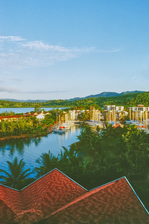 Fort de France, Martinique, a small tourist port seen from the balconyの写真素材