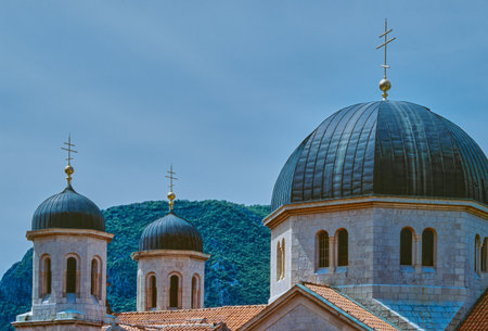 Kotor, Montenegro, detail of the domes of the Orthodox Church of St. Nicholasの写真素材