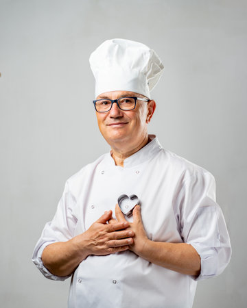 Senior Chef, male, caucasian with cooking white uniformの写真素材