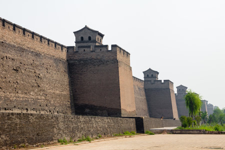 The ancient walls protecting the Old city of Pingyao, Shanxi province, Chinaのeditorial素材