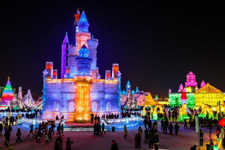 January 2015 - Harbin, China - Ice buildings in the International Ice and Snow Festivalのeditorial素材