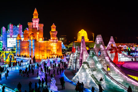 January 2015 - Harbin, China - Ice buildings in the International Ice and Snow Festivalのeditorial素材