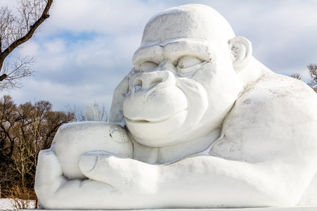 Harbin, China - February 2013: Snow sculptures in the 25th China Harbin Sun Island International Snow Sculpture Art Expo. Located in Harbin City, Heilongjiang, China.のeditorial素材