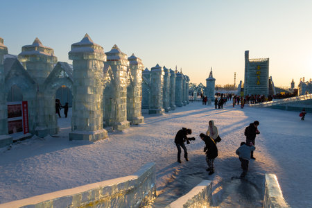 February 2013 - Harbin, China - Ice buildings in the International Ice and Snow Festivalのeditorial素材