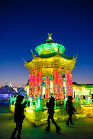 February 2013 - Harbin, China - Ice buildings in the International Ice and Snow Festivalのeditorial素材