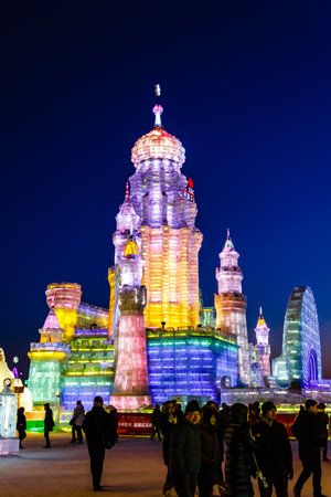February 2013 - Harbin, China - Ice buildings in the International Ice and Snow Festivalのeditorial素材