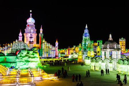 February 2013 - Harbin, China - Ice buildings in the International Ice and Snow Festivalのeditorial素材