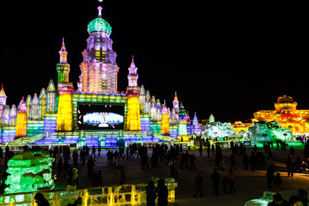 February 2013 - Harbin, China - Ice buildings in the International Ice and Snow Festivalのeditorial素材