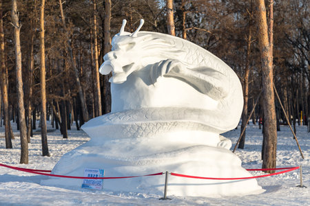 Harbin, China - January 2015: Snow sculptures in the 27th China Harbin Sun Island International Snow Sculpture Art Expo. Located in Harbin City, Heilongjiang, China.のeditorial素材