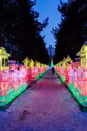 February 2013 - Harbin, China - Ice Lantern Festival in Zhaolin Parkのeditorial素材