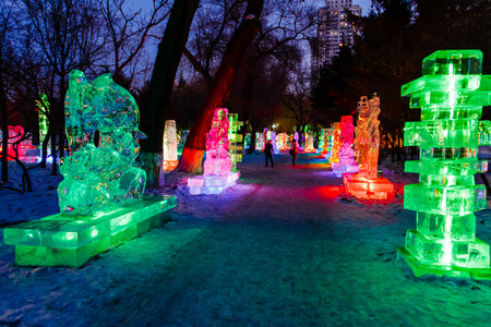 February 2013 - Harbin, China - Ice Lantern Festival in Zhaolin Parkのeditorial素材