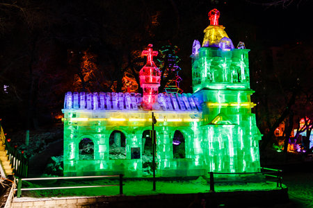 February 2013 - Harbin, China - Ice Lantern Festival in Zhaolin Parkのeditorial素材