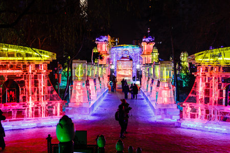 February 2013 - Harbin, China - Ice Lantern Festival in Zhaolin Parkのeditorial素材