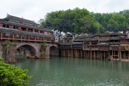 Hong Bridge in Fenghuang Ancient town, Hunan province, China.の写真素材