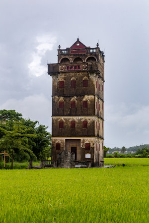 July 2017 â Kaiping, China - Kaiping Diaolou in Zili Village, near Guangzhou. Built by rich overseas Chinese, these family houses are a unique mix of Chinese and western architectureのeditorial素材
