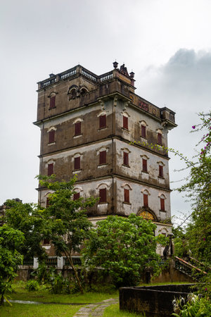 July 2017 â Kaiping, China - Kaiping Diaolou in Zili Village, near Guangzhou. Built by rich overseas Chinese, these family houses are a unique mix of Chinese and western architectureのeditorial素材