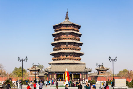 Nov 2014, Yingxian, China: Wooden Pagoda of Yingxian, near Datong, Shanxi province, China.  the...