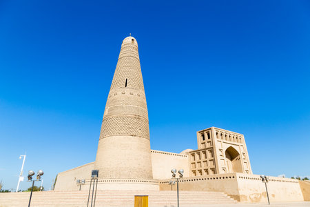 Emin minaret, or Sugong tower, in Turpan, is the largest ancient Islamic tower in Xinjiang, China.の写真素材