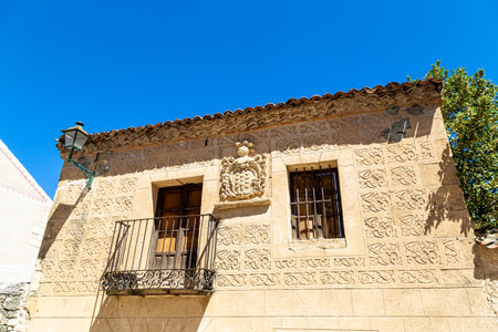 may 2017, Pedraza, Castilla Y Leon, Spain: heraldic crest on Calle Calzada. Pedraza is one of the best preserved medieval villages of Spain, not far from Segoviaのeditorial素材