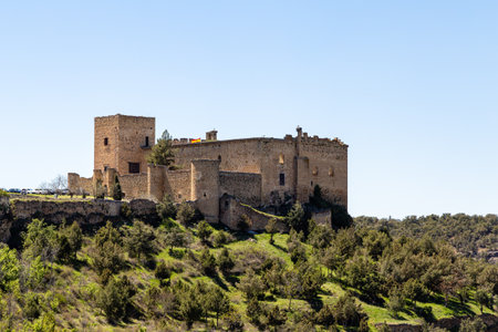 May 2019, Pedraza, Castilla Y Leon, Spain: view of Pedraza Castle from Mirador the Tungueras. Pedraza is one of the best preserved medieval villages of Spainのeditorial素材