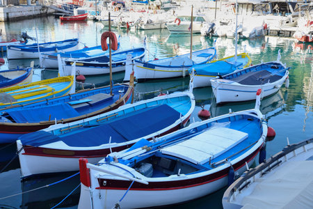 Boats and yachts moored in the port of Nice in a sunny dayのeditorial素材