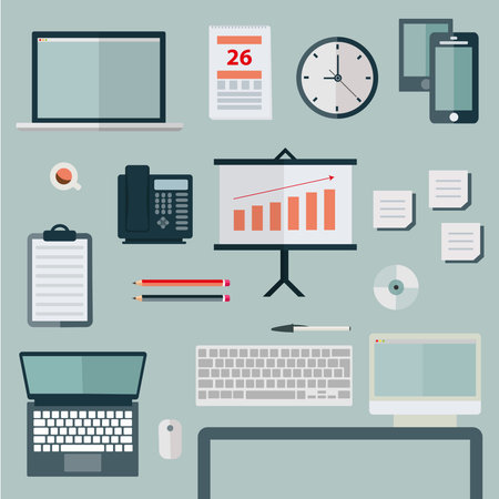 business office items set vectorsのイラスト素材
