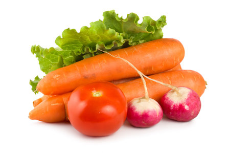 Fresh vegetables isolated on white backgroundの写真素材