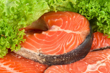 Raw salmon and juicy lettuceの写真素材
