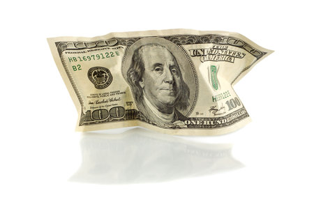 Front view of a hundred dollar bill, isolated on white background. 