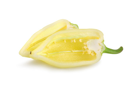 Yellow bell pepper isolated on white backgroundの写真素材