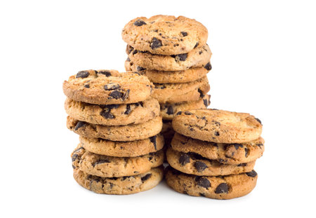 Stack of chocolate chip cookies isolated on a white background.の写真素材