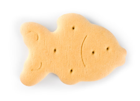 Cookies in the shape of a fish isolated on white backgroundの写真素材