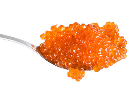 Red caviar in spoonの写真素材