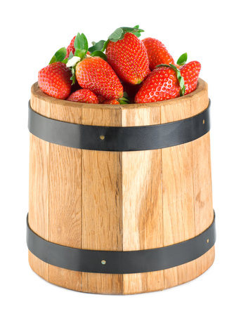 Wooden barrel with strawberriesの写真素材