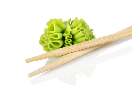 Wooden chopsticks and wasabの写真素材