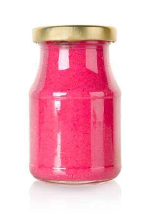 Horseradish in transparent glass jarの写真素材