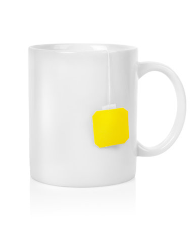 White cup with a teabagの写真素材