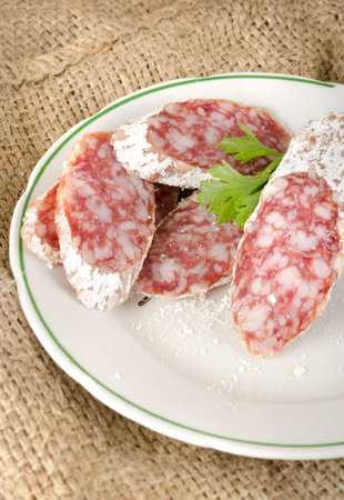 Sausage on a fabricの写真素材