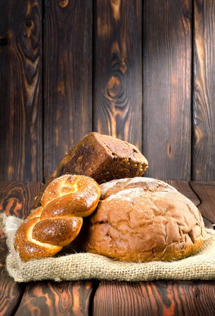 Bread on wooden boardsの写真素材