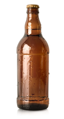 Beer in a brown bottle isolatedの写真素材