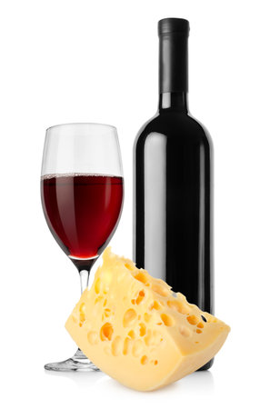 Wine and dutch cheese isolatedの写真素材