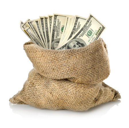 Money in the bag isolatedの写真素材
