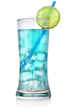 Blue cocktail in a big glassの写真素材