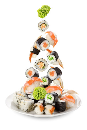 Sushi falling in the plateの写真素材