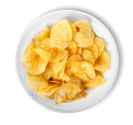 Chips in a plate isolatedの写真素材
